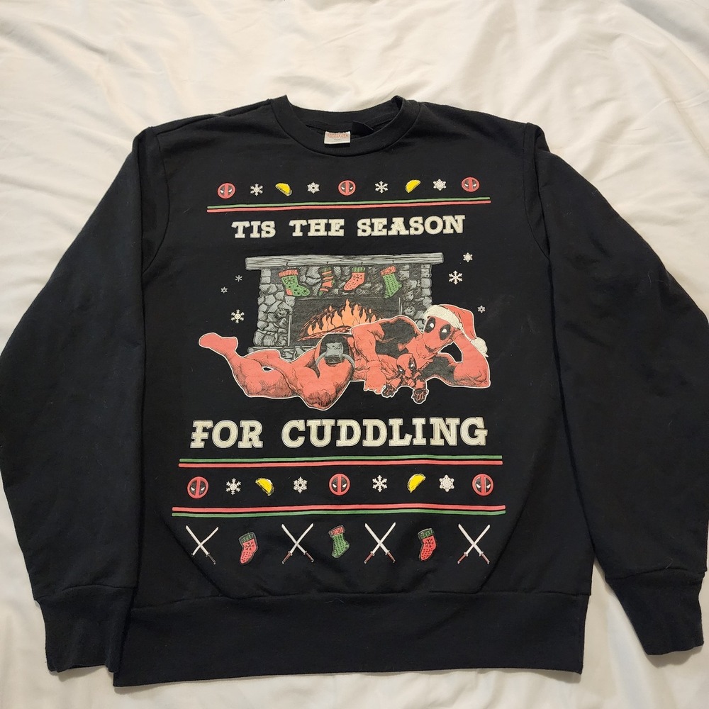 Ugly Christmas Sweater Deadpool Season For Cuddling Size S Black‎
